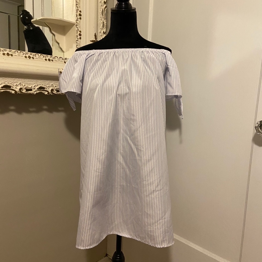 Blue And White off shoulder striped dress